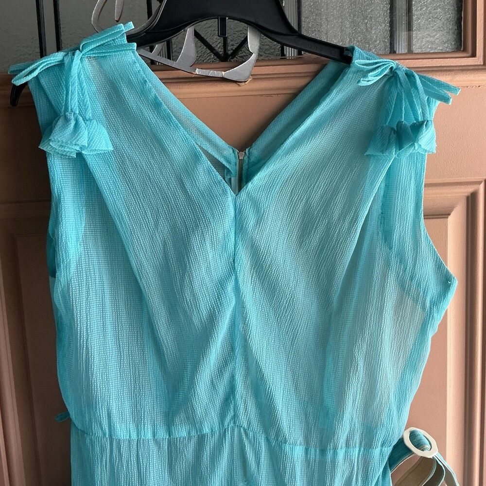 Vintage 1950’s Whimsical Teal Lace Chiffon Dress W Belt Handmade Fairy Like - Picture 4 of 8